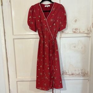 Chic Red Floral Midi Dress